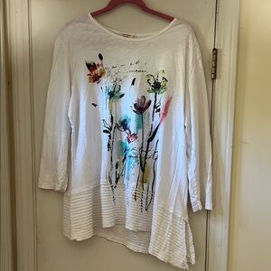 Blue and White Asymmetrical Graphic Tunic